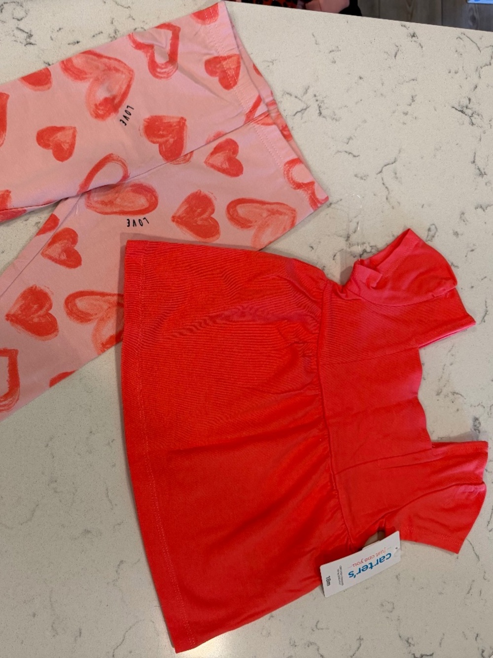 Carter’s Baby Girl Valentine’s Day Set (Heart Leggings & Red Top)